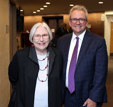 Harden and Burklow pose together outside Lipsett Amphitheater